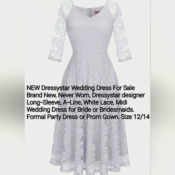 Dressystar Dresses & Skirts - NEW Wedding Dress 3/4 Sleeve A-Line White Lace Midi  Dressystar designer Dress